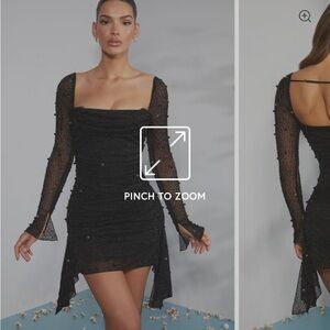 Oh Polly, long sleeve embellished cowl neck mini dress